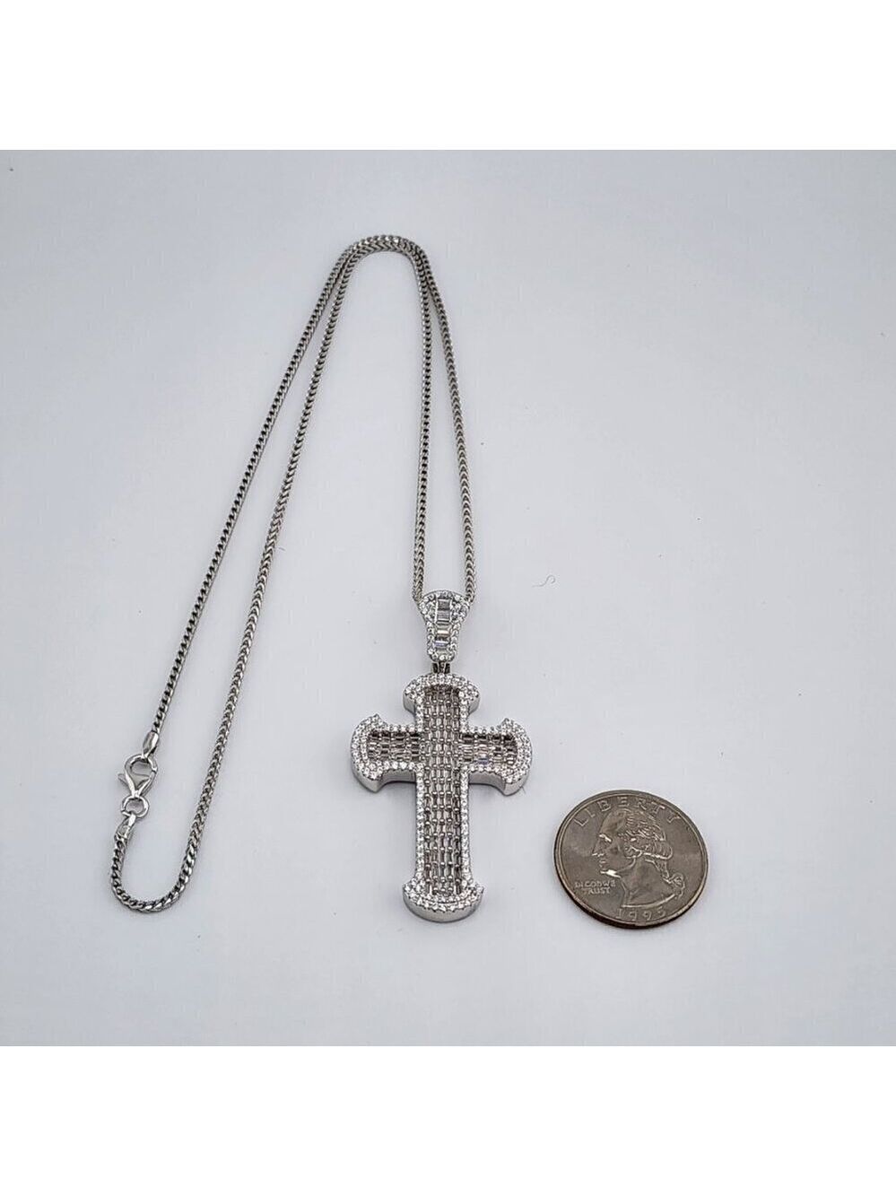 Brand New Sterling Silver 925 Cz Cross Necklace - Picture 2 of 9